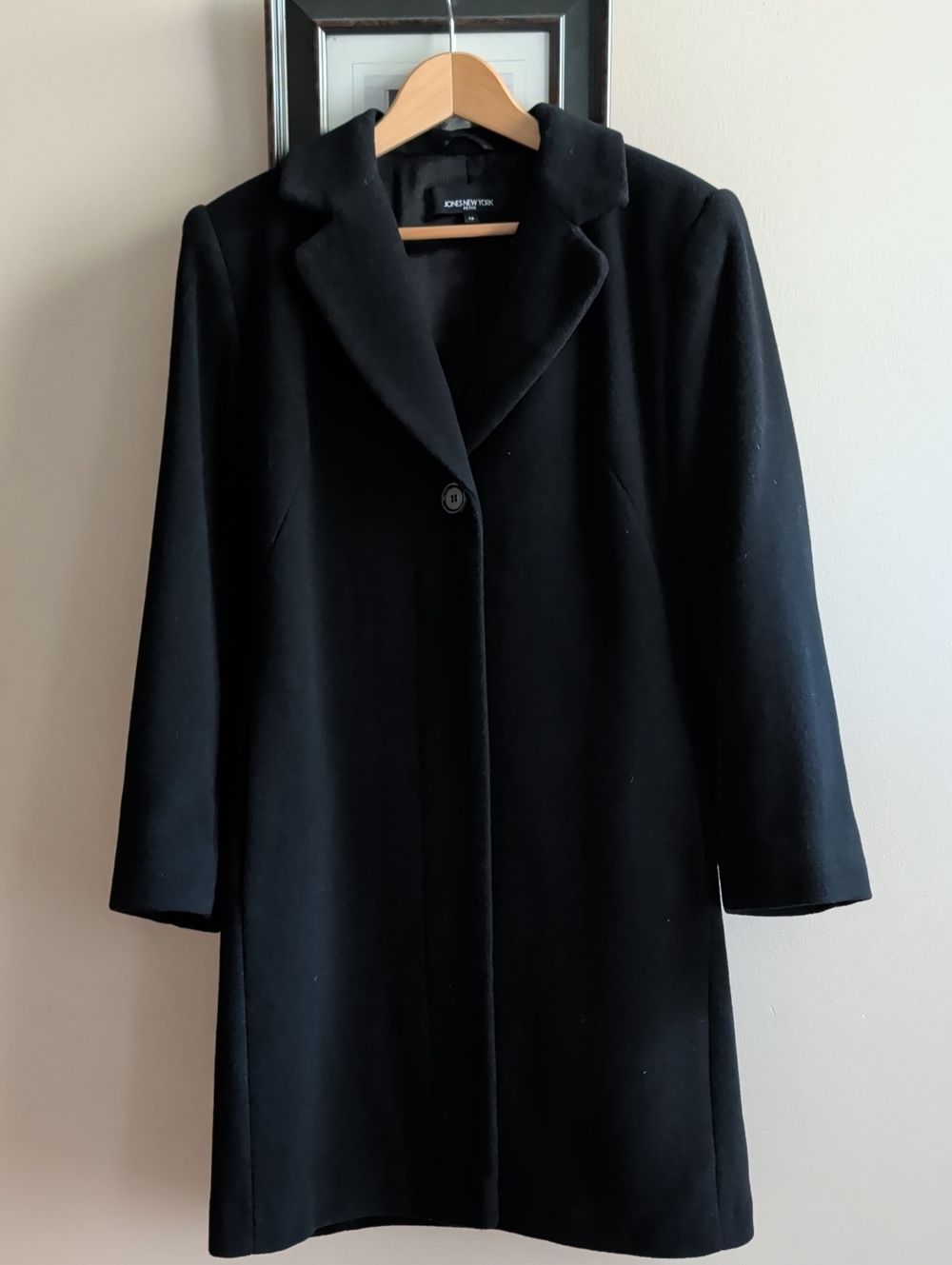 Jones New York Petite Vintage Black Single-Button Wool Blend Coat